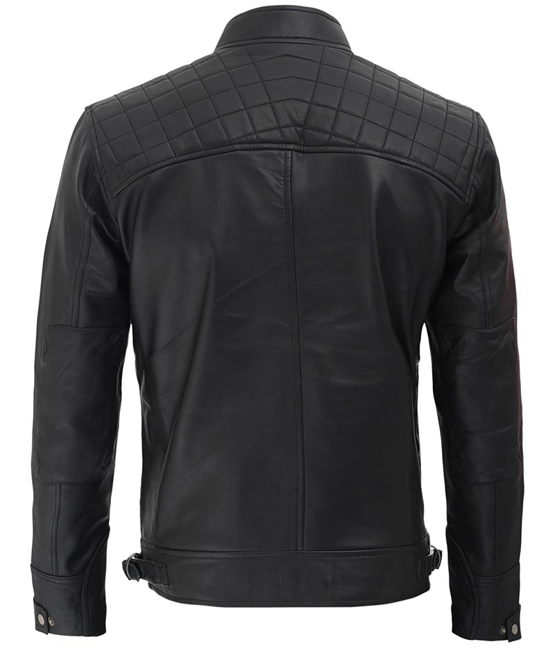 Johnson Diamond Classic Mens Black Cafe Racer Biker Jacket Johnson Diamond Classic Mens Black Cafe Racer Biker Jacket