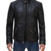 Mens Black Cafe Leather Racer Jacket