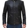 Mens Black Cafe Leather Racer Jacket