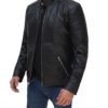 Mens Black Cafe Leather Racer Jacket