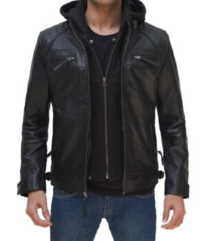Johnson Leather Black Jacket With Hood
