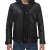 Johnson Leather Black Jacket With Hood