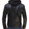 Dodge Mens Black Leather Jacket with Hoodie Inside