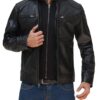 Dodge Mens Black Leather Jacket with Hoodie Inside