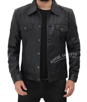Fernando Black Leather Trucker Jacket