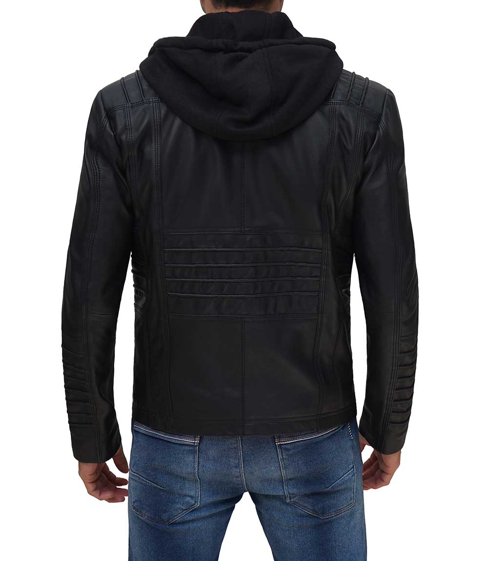 Mens Black Leather Jacket with Hood Mens Black Leather Jacket with Hood