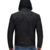 Mens Black Leather Jacket with Hood Mens Black Leather Jacket with Hood