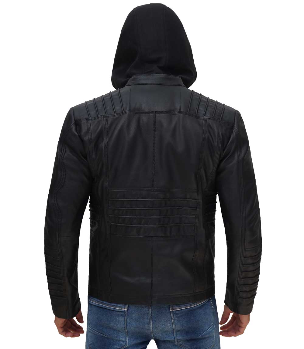 Mens Black Leather Jacket with Hood Mens Black Leather Jacket with Hood