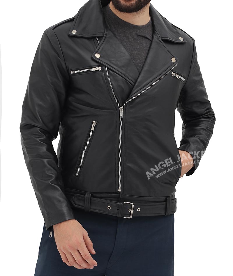 Negan Black Biker Asymmetrical Leather Jacket Mens Negan Black Biker Asymmetrical Leather Jacket Mens