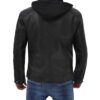 Mens Black Leather Removable Hooded Jacket