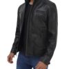 Mens Black Leather Removable Hooded Jacket