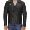 Mens Asymmetrical Biker Black Quilted Leather Jacket