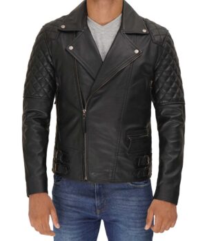 Mens Asymmetrical Biker Black Quilted Leather Jacket