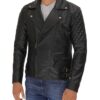Mens Asymmetrical Biker Black Quilted Leather Jacket