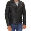 Mens Asymmetrical Biker Black Quilted Leather Jacket