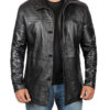 Bristol Real Black Leather Car Coat Mens