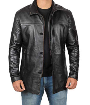 Bristol Real Black Leather Car Coat Mens