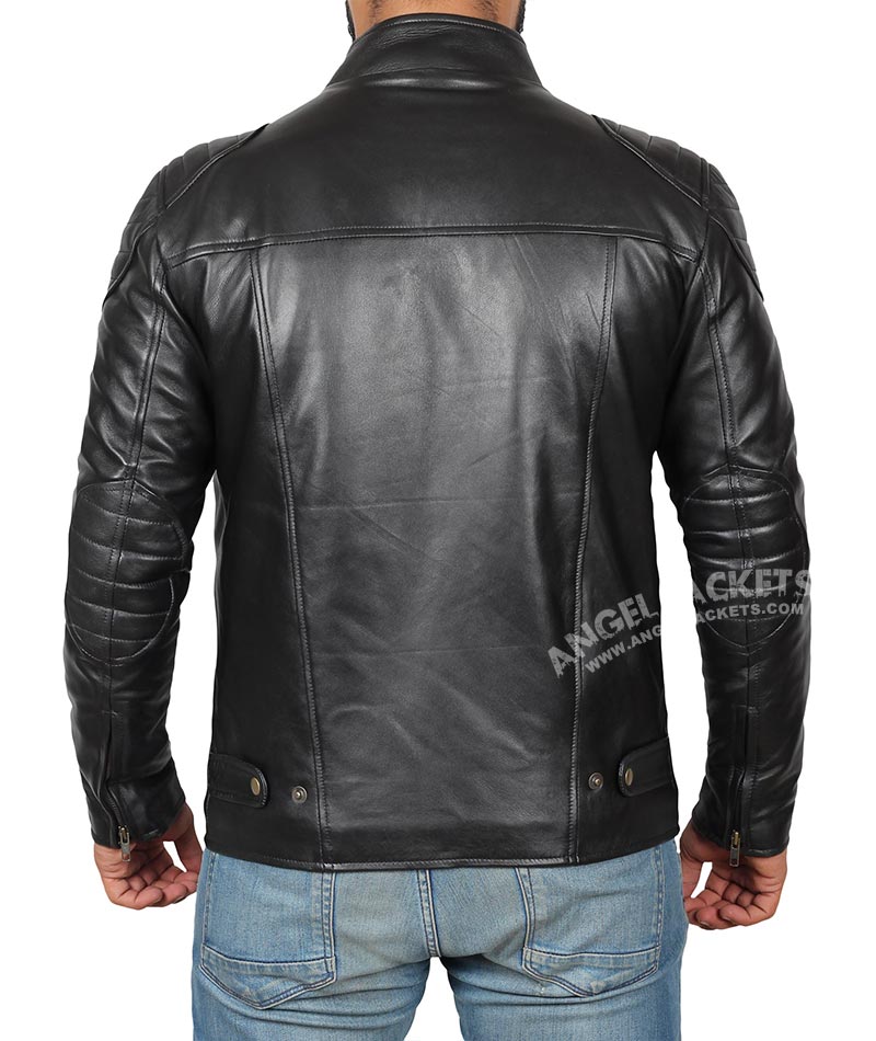 Vermont Black Real Leather Cafe Racer Jacket Vermont Black Real Leather Cafe Racer Jacket