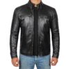 Vermont Black Real Leather Cafe Racer Jacket Vermont Black Real Leather Cafe Racer Jacket