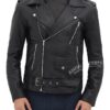 Black Asymmetrical Slim Fitted Rider Belted Leather Jacket