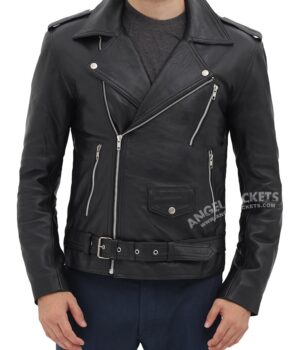 Black Asymmetrical Slim Fitted Rider Belted Leather Jacket
