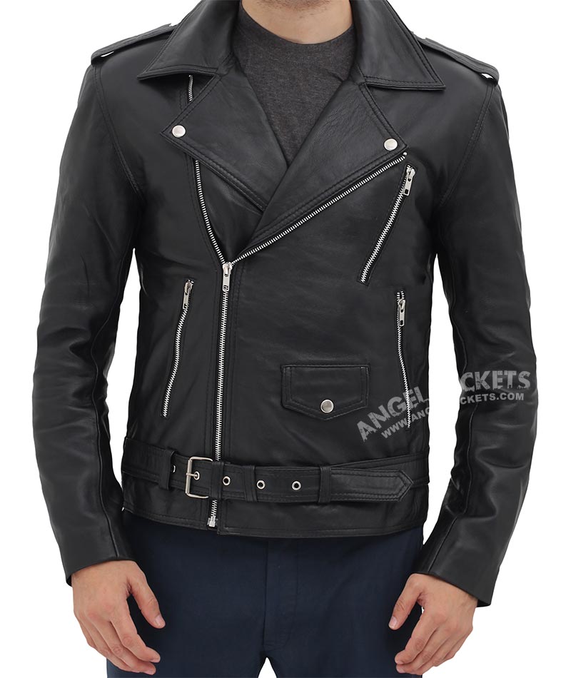 Black Asymmetrical Slim Fitted Rider Belted Leather Jacket Black Asymmetrical Slim Fitted Rider Belted Leather Jacket