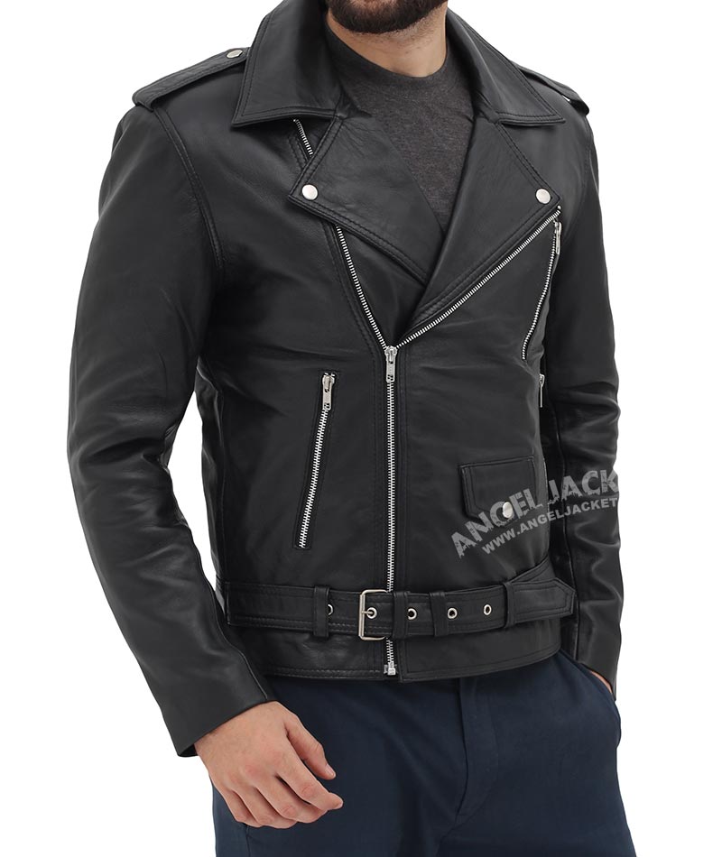 Black Asymmetrical Slim Fitted Rider Belted Leather Jacket Black Asymmetrical Slim Fitted Rider Belted Leather Jacket