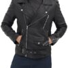 Black Asymmetrical Slim Fitted Rider Belted Leather Jacket Black Asymmetrical Slim Fitted Rider Belted Leather Jacket