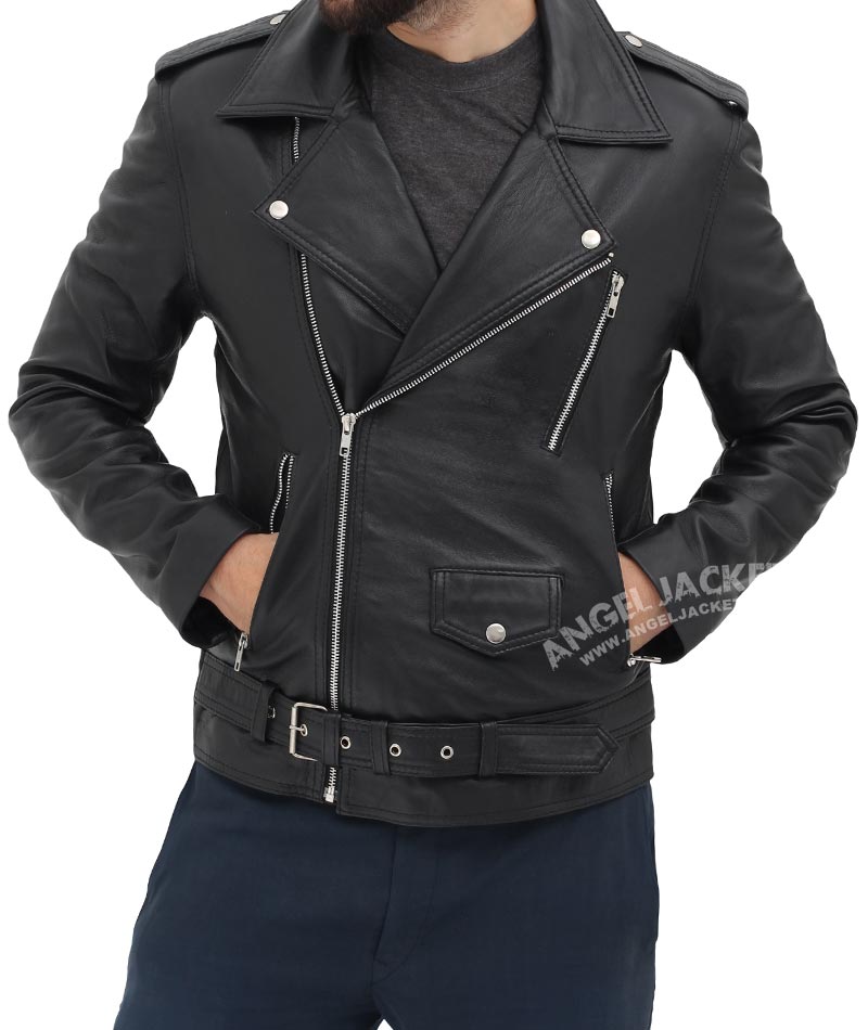 Black Asymmetrical Slim Fitted Rider Belted Leather Jacket Black Asymmetrical Slim Fitted Rider Belted Leather Jacket