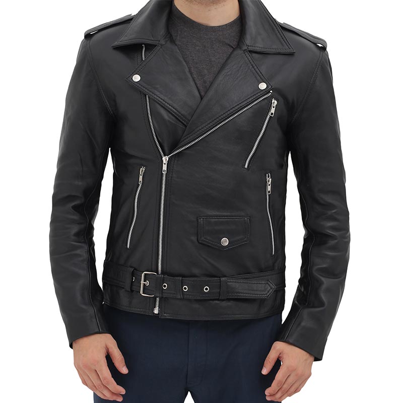 Black Asymmetrical Slim Fitted Rider Belted Leather Jacket Black Asymmetrical Slim Fitted Rider Belted Leather Jacket