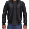 Bomber Black Cowhide Leather Cafe Racer Jacket