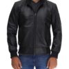 Bomber Black Cowhide Leather Cafe Racer Jacket