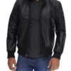 Bomber Black Cowhide Leather Cafe Racer Jacket
