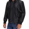 Bomber Black Cowhide Leather Cafe Racer Jacket