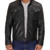 Moffit Mens Cafe Racer Leather Utility Jacket