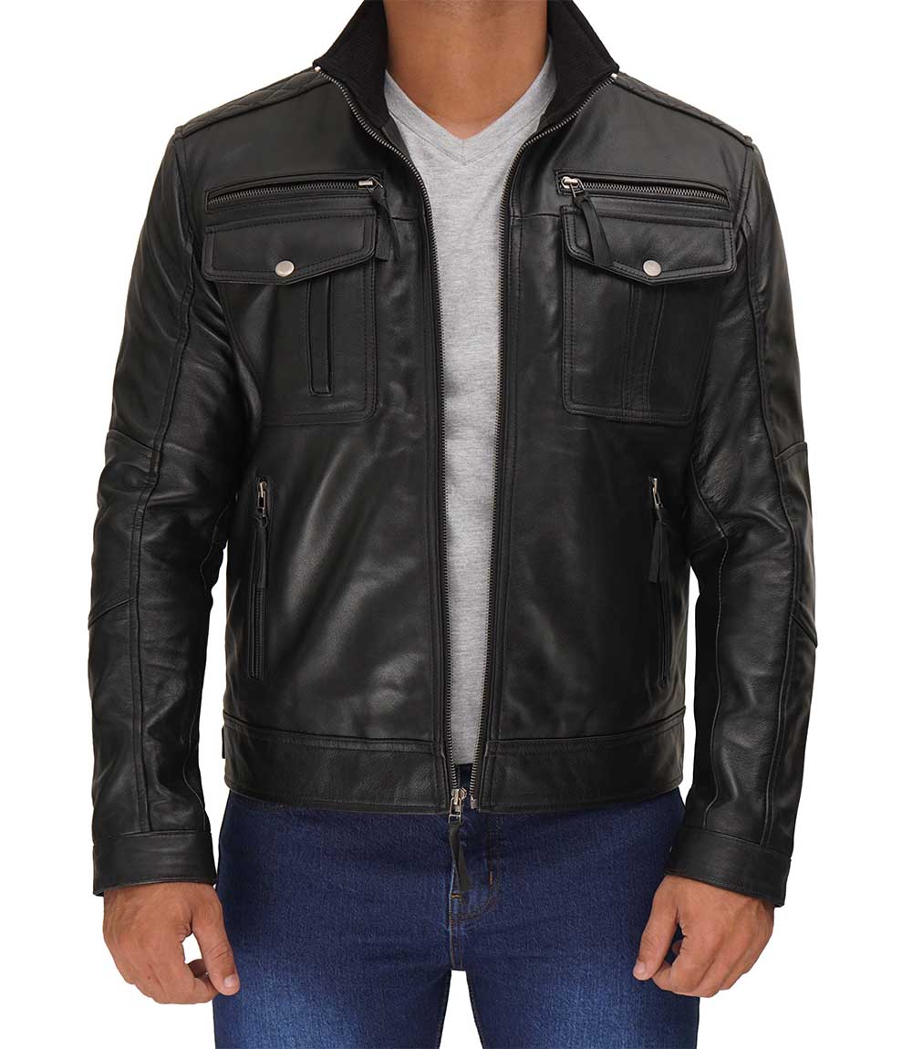 Moffit Mens Cafe Racer Leather Utility Jacket Moffit Mens Cafe Racer Leather Utility Jacket