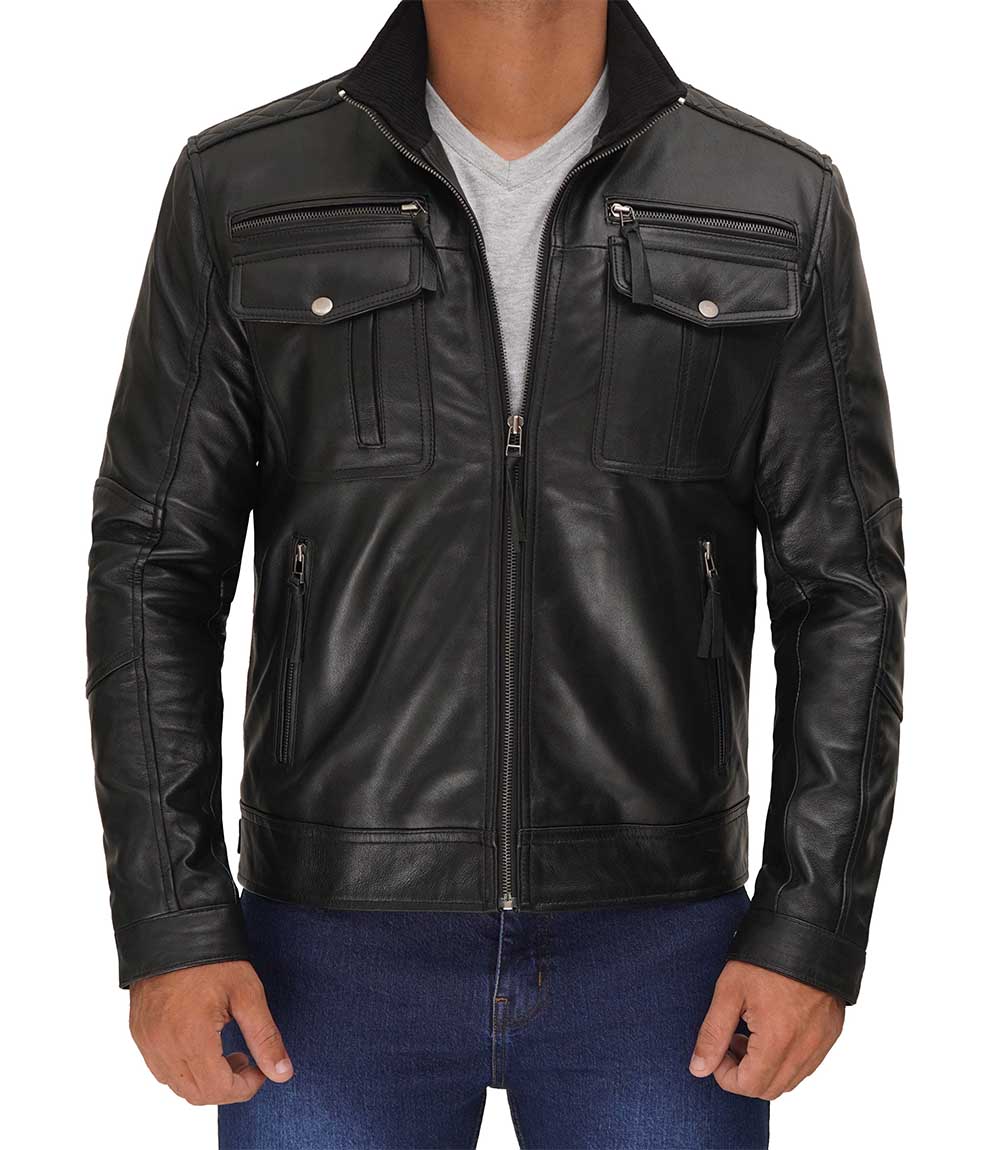 Moffit Mens Cafe Racer Leather Utility Jacket Moffit Mens Cafe Racer Leather Utility Jacket