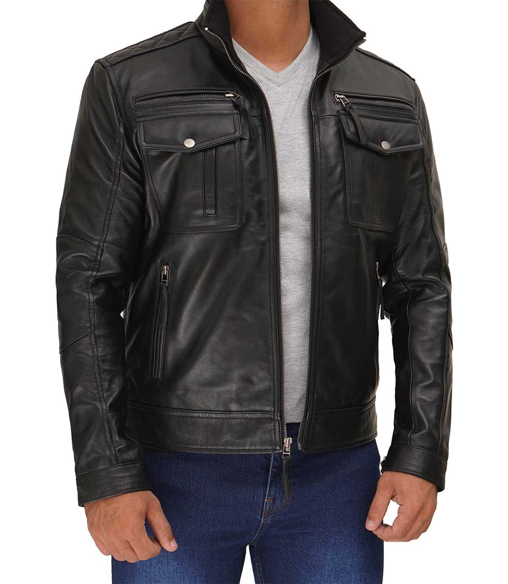 Moffit Mens Cafe Racer Leather Utility Jacket Moffit Mens Cafe Racer Leather Utility Jacket
