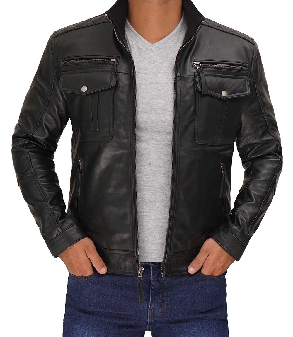 Moffit Mens Cafe Racer Leather Utility Jacket Moffit Mens Cafe Racer Leather Utility Jacket
