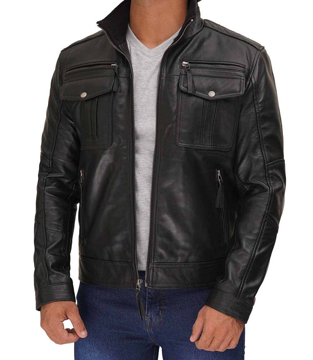 Moffit Mens Cafe Racer Leather Utility Jacket Moffit Mens Cafe Racer Leather Utility Jacket