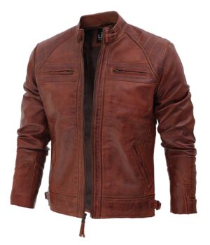 Johnson Dark Brown Quilted Cafe Racer Leather Jacket