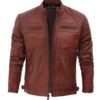 Johnson Dark Brown Quilted Cafe Racer Leather Jacket