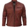 Johnson Dark Brown Quilted Cafe Racer Leather Jacket