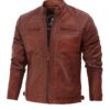 Johnson Dark Brown Quilted Cafe Racer Leather Jacket