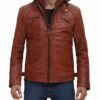 Johnson Quilted Tan Leather Jacket with Removable Hood