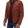 Johnson Quilted Tan Leather Jacket with Removable Hood