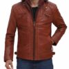 Johnson Quilted Tan Leather Jacket with Removable Hood