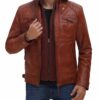Johnson Quilted Tan Leather Jacket with Removable Hood