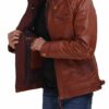 Johnson Quilted Tan Leather Jacket with Removable Hood