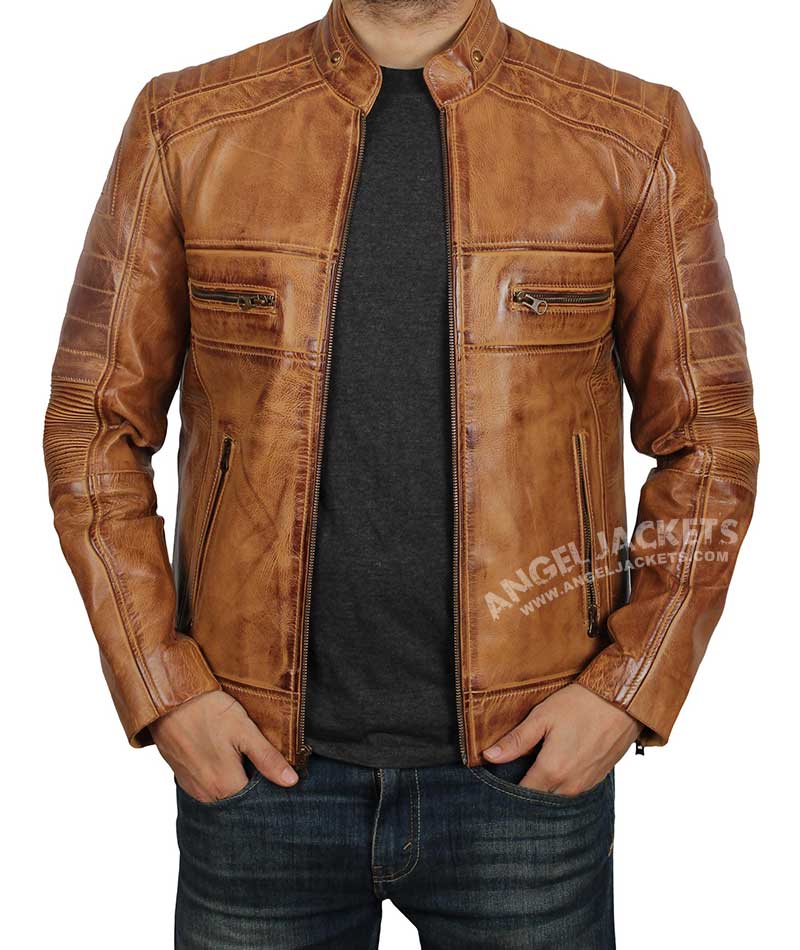 Mens Distressed Brown Cafe Racer Leather Jacket Mens Distressed Brown Cafe Racer Leather Jacket